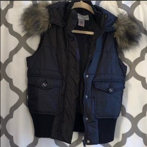 Black Faux Fur Hooded Puffy Vest